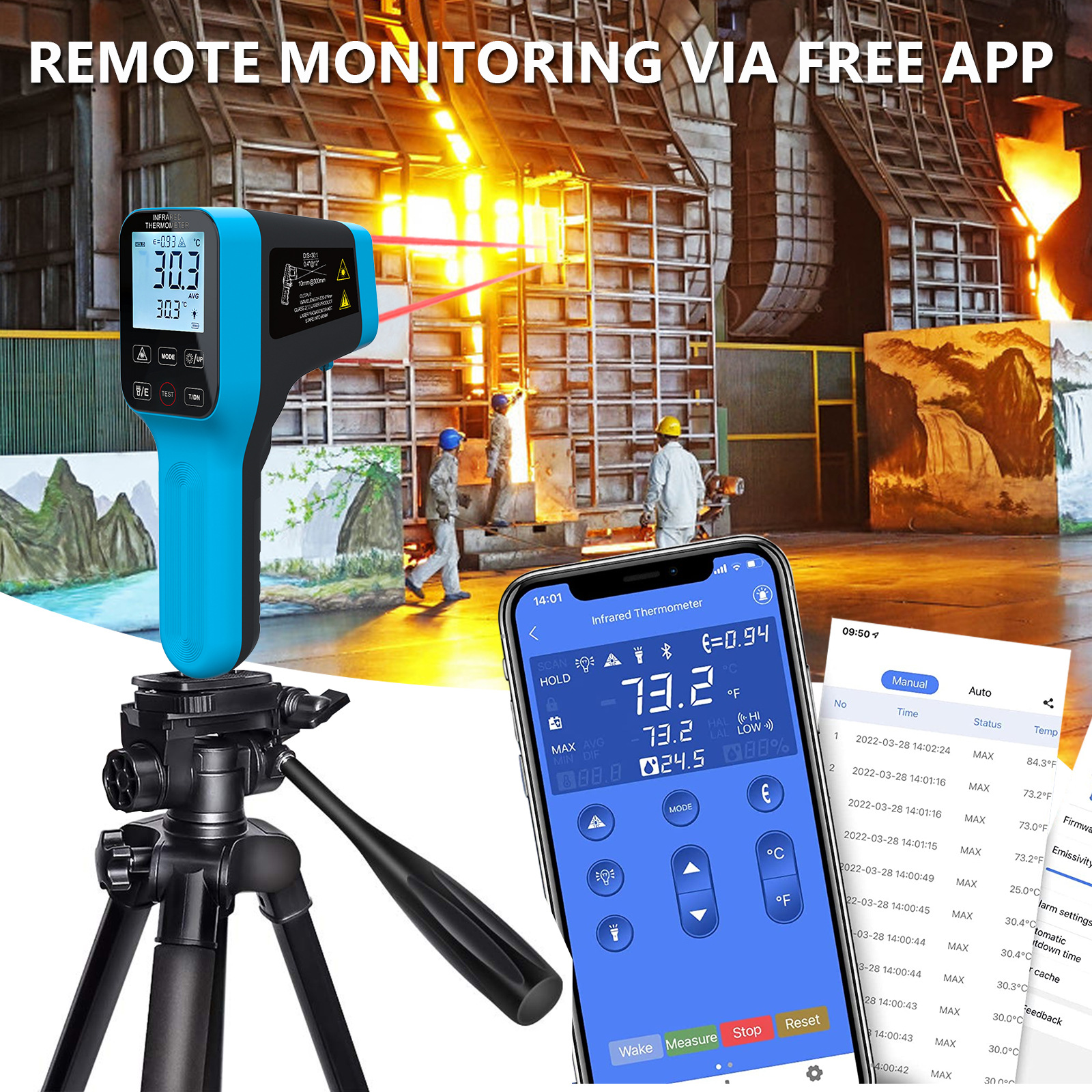 华普HP-1600APP蓝牙数据传输双激光型测温仪电子温度计手持测温仪