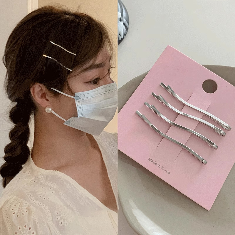 Minimal cold style ~ silver metal clip hairpin ins advanced sweet cool bangs broken hair side clip