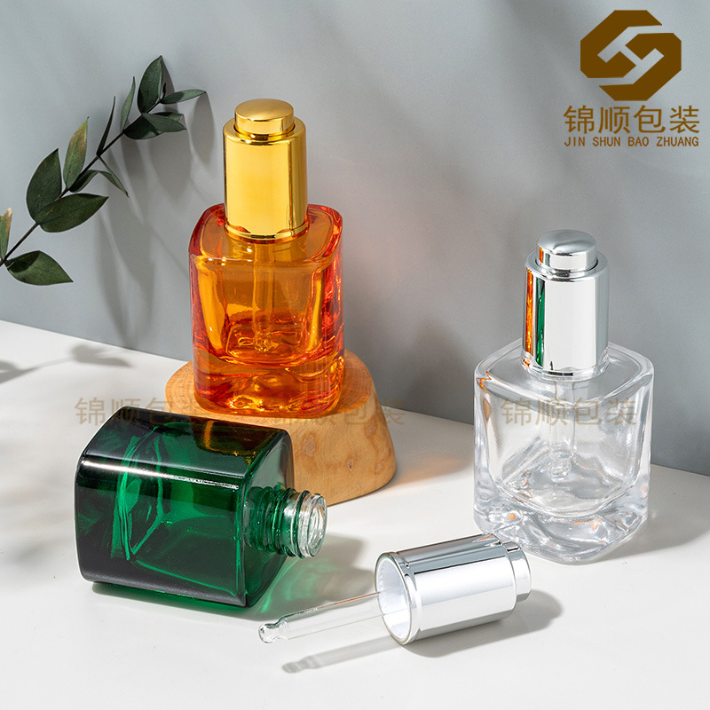 现货30ml火山底滴管瓶 透明方形精油瓶 脸部精华液分装瓶包材