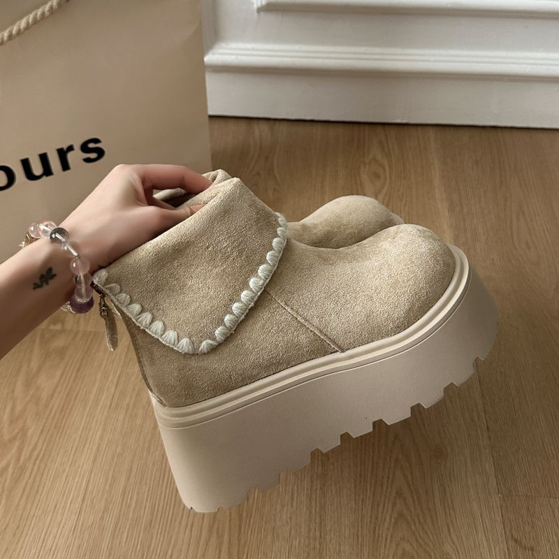 Botas de nieve de suela gruesa mujeres otoño y invierno 2025 nuevas botas blancas delgadas botas burkin medias y botas cortas