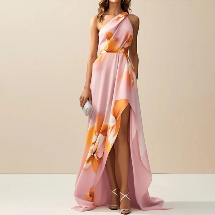 2025 European and American Fashion Amazon Elegant Intellectual Tight High Waist Slimming Look Printed Hip-Covering One-Step Dress