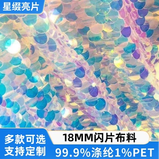 亮片绣布料18mm闪片布料少女ins人鱼鳞片加密网纱底 装饰布料现货
