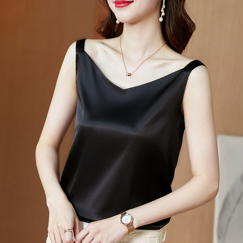 Summer V-neck camisole women's ice silk satin outer sleeveless top with small suit and inner bottoming shirt