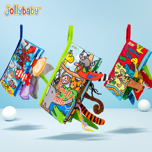 Jollybaby tail cloth book animal baby toy three-dimensional early education book cognitive three-dimensional cloth book early education toy
