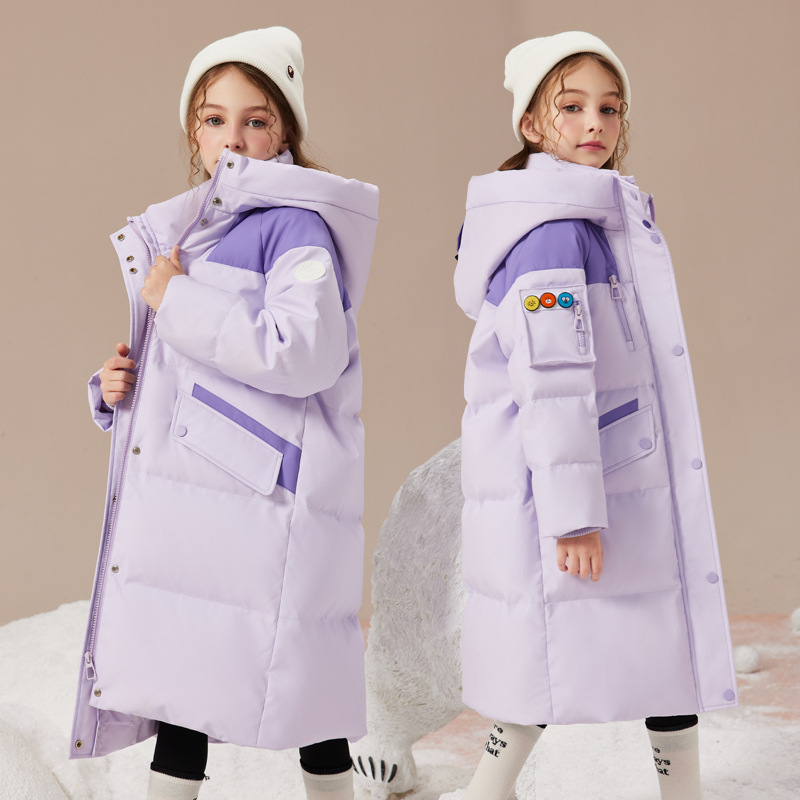女童羽绒服中长款2025洋气女大童冬季加厚新款中大童保暖连帽外套