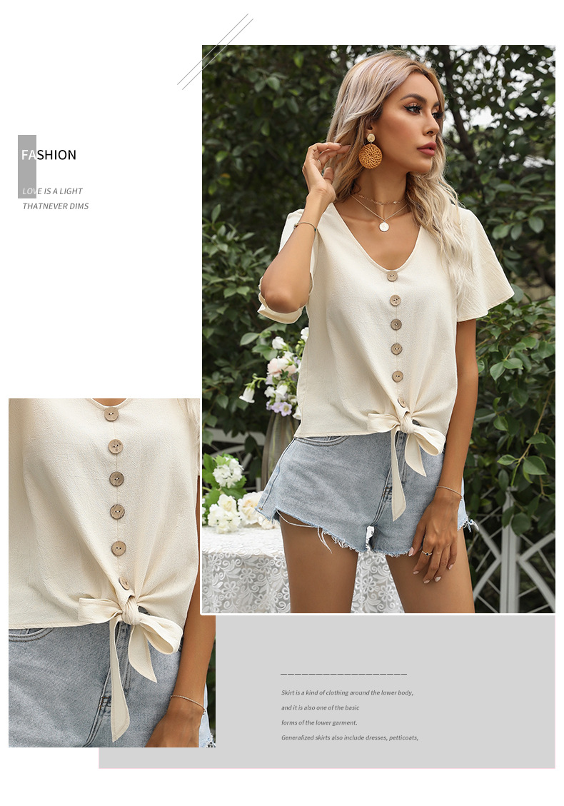 Camicia con lacci e papillon a tinta unita con scollo a V_voghion.com