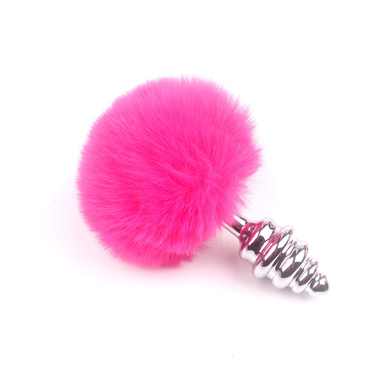 Threaded Metal Anal Plug with Faux Rabbit Fur Tail, Red — detail image 10