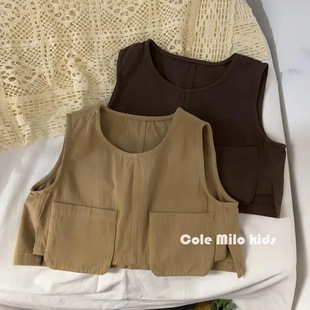 Shaped Mori Style Children's Cotton and Linen Vest Boys' Outer Wear Vest Korean Style Girls' Waistcoat Korean Style Spring and Autumn Baby Vest