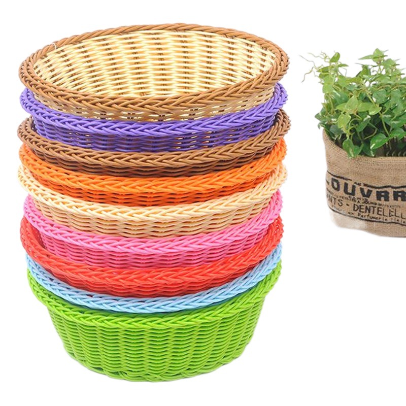 Imitación ratán sauce bambú tejido cesta de frutas comida pan coliflor cesta de almacenamiento marco hogar al por mayor