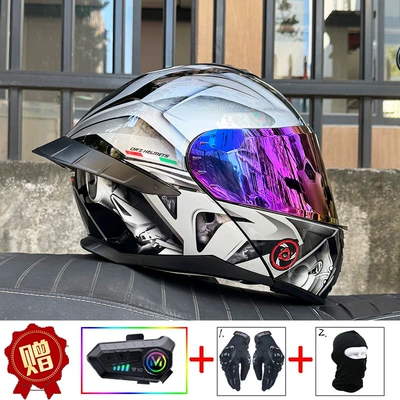 Motosiklet dəbilqələri full-face helmet for motorcycle touring, suitable for - m-gray-knight-color-mirror-y10-bluetooth-headset