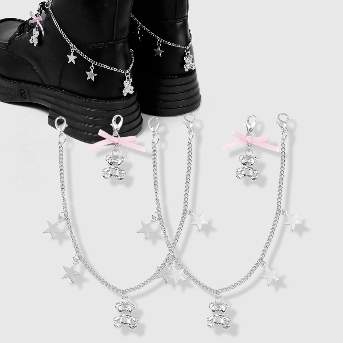 핑크 리본 곰 신발 체인 1쌍