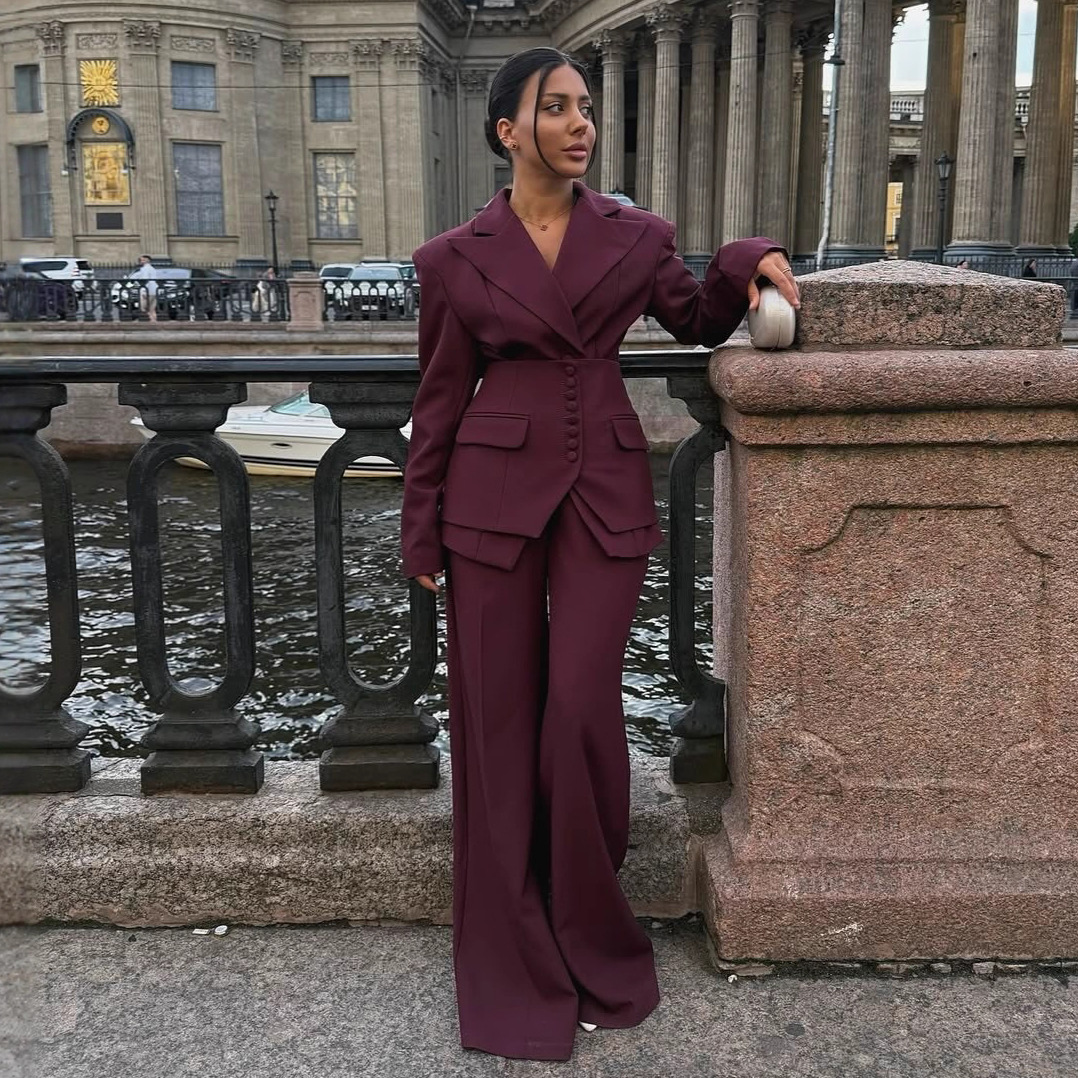 European and American Foreign Trade Women's Clothing Amazon Cross-Border Fashion Autum Boutique Casual Small Suit Elegant Royal Sister V Neck Suit