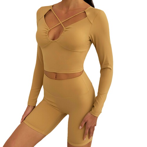 European and American tight-fitting yoga clothing set running fitness yoga clothing women's new small batch bra pleated yoga pants