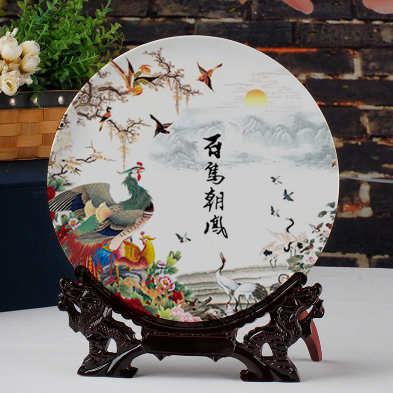 (2개) JINGDEZHEN 세라믹 공작 모란 장식 플레이트 홈 오피스 거실 TV 내각 유럽 창조적 인 공예