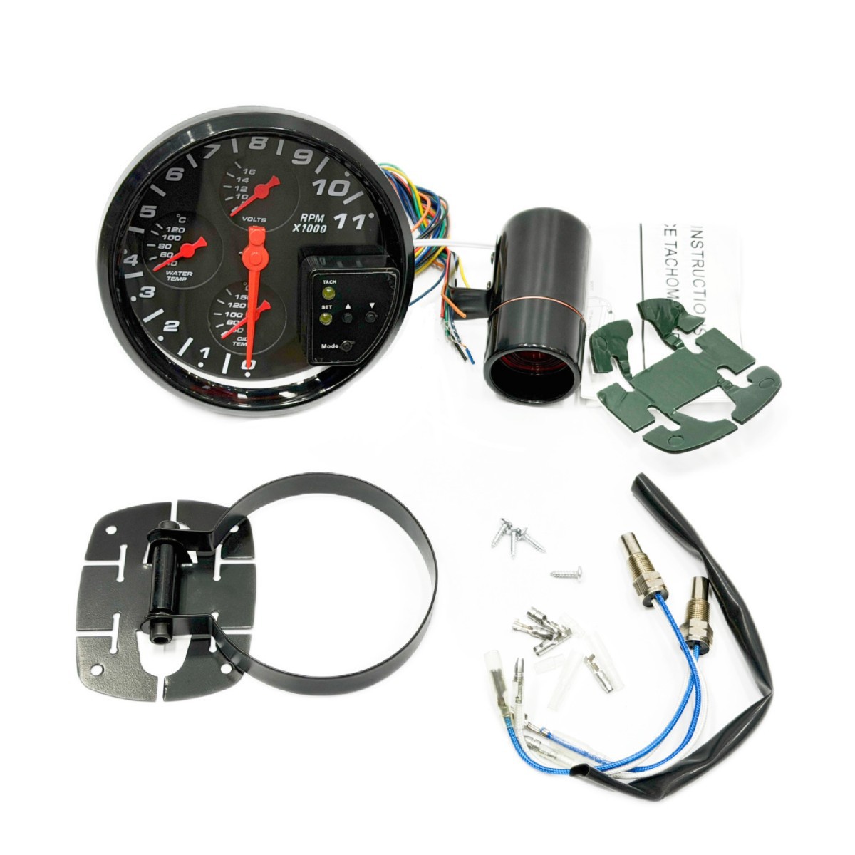 Car Modification Instrument 5-Inch 12V Four-In-One Tachometer Multi-Function Voltage, Water Temperature, Oil Temperature Gauge Universal for Racing Cars