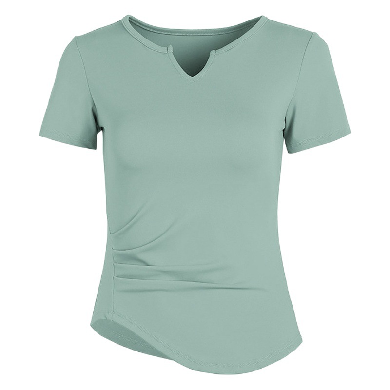 Camisetas deportivas ajustadas de nuevo estilo europeo y americano para mujer, de manga corta, sexys, ropa de fitness ajustada, camisetas de yoga de secado rápido