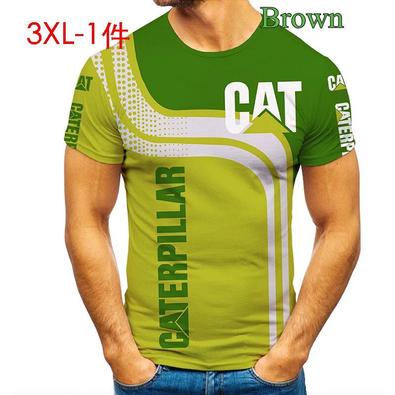 TK人気 CAT掘削機 3D立体インク メンズT アメリカンワークウェア風 通気速乾半袖Tシャツ|undefined
