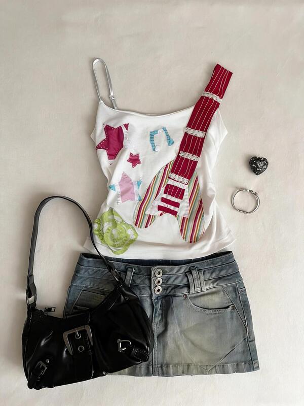 Lightly Spicy Girl Vintage Punk Rock Guitar Note Print Visual Style Cool Spicy Girl Tank Top Sleeveless Lightly Spicy Girl Vintage Punk Rock Guitar Note Print Visual Style Cool Spicy Girl Tank Top Sleeveless