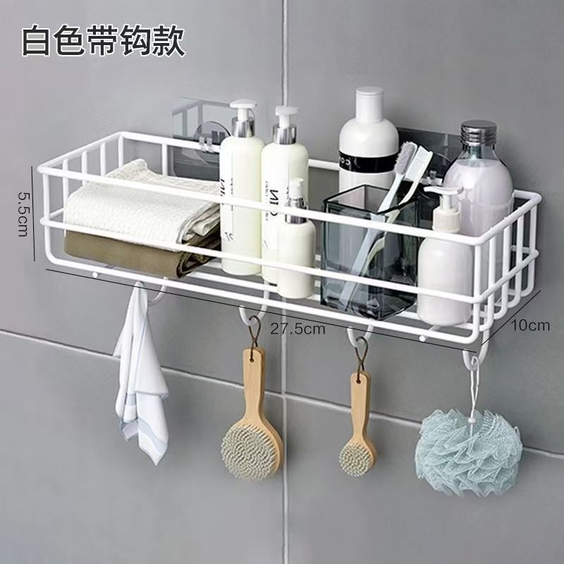 浴室入浴剤棚壁掛け式鉄芸長条フック付き棚穴なしキッチン置物収納棚|undefined