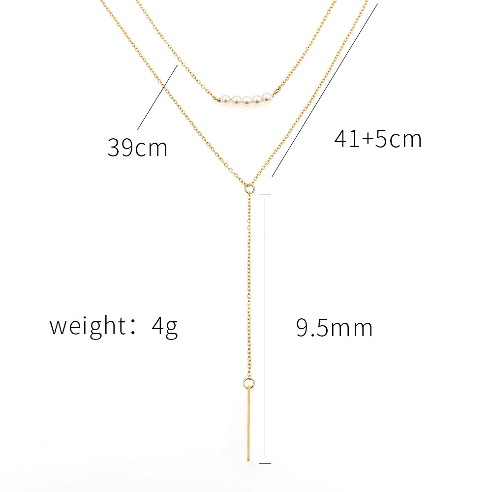 Simple Style Double Layered Fringe Pearl Stainless Steel Necklace