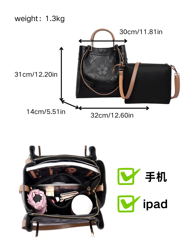 Bolso de mano de nuevo estilo para mujer, de alta gama, gran capacidad, tipo cubo, moderno, con relieve, para el día a día.