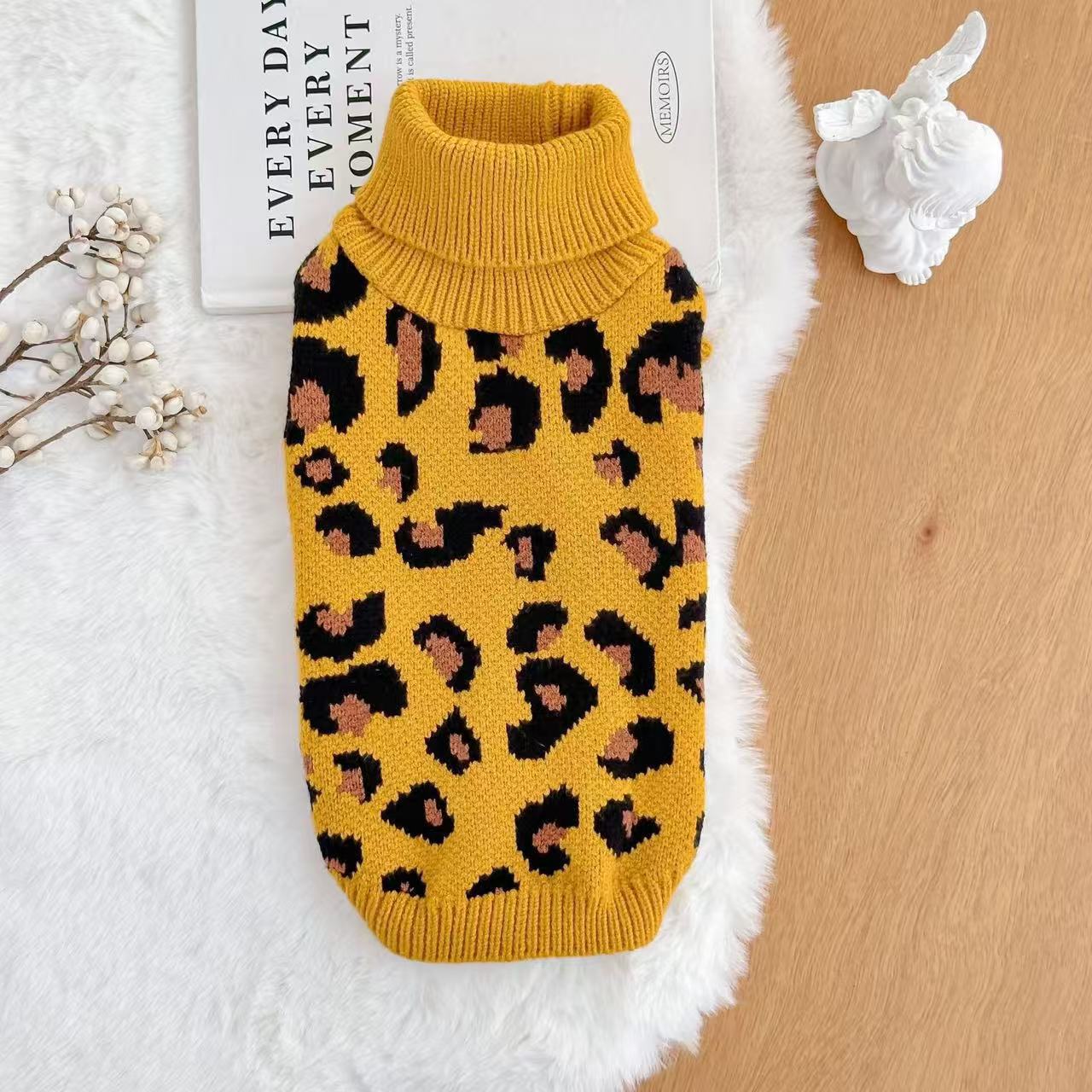 New Pet Dog and Cat Autumn and Winter Warm Leopard Print Sweater Maltese Pomeranian Schnauzer Small Size Dogs Clothes