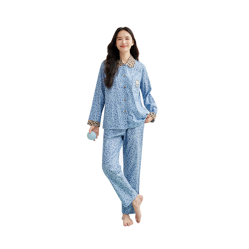 天丝棉睡衣女春秋套装豹纹印花长袖长裤睡衣女士秋季家居服批发|undefined