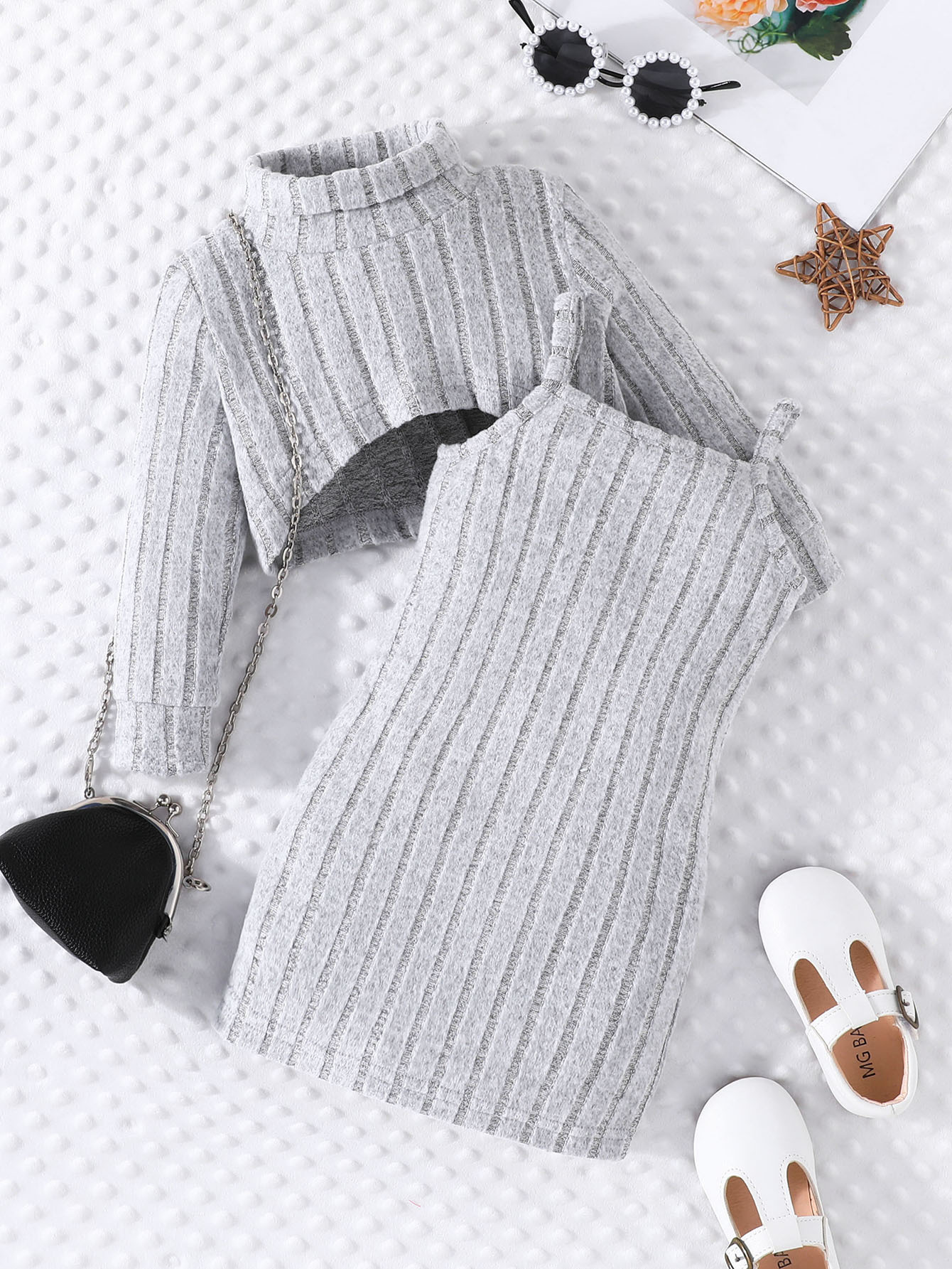 Mädchen Strickoberteil Und Rock Set Langarm Herbst Outfit_voghion.com