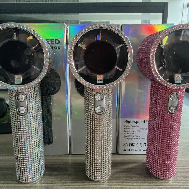 Cross-Border Best-Selling Product S5 Diamond Mini Fan with 199-Speed Digital Display, Portable Outdoor Handheld High-Speed Fan with Strong Wind Power