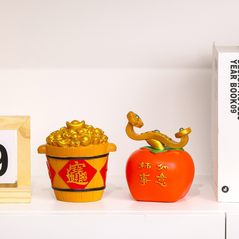 创意国潮福袋存钱罐树脂工艺品家居摆件柿事如意储蓄罐装饰品礼品|undefined