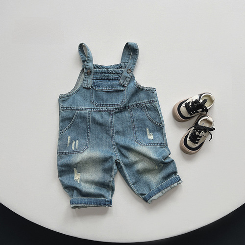 Chic and Cute Outfit~ Boys' Denim Overalls 2024 Spring Collection New Style Overalls for Middle and Small Children, Girls' Baby Korean Style Onesies Batch