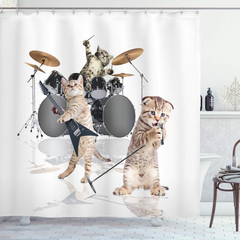 猫シャワーカーテン レトロ ハギー ブラウン 子猫柄 ユーモア ジョーク テーマ バスルーム シャワーカーテン セット フック付き|undefined