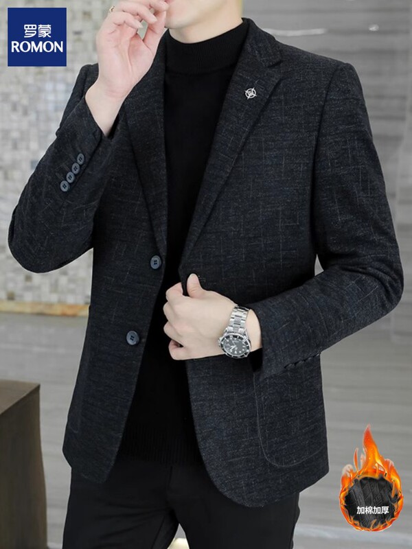 Romon Thickened Cotton Men's Casual Suit Autumn and Winter New Suit Men's Single Jacket Middle-Aged Dad Formal Wear