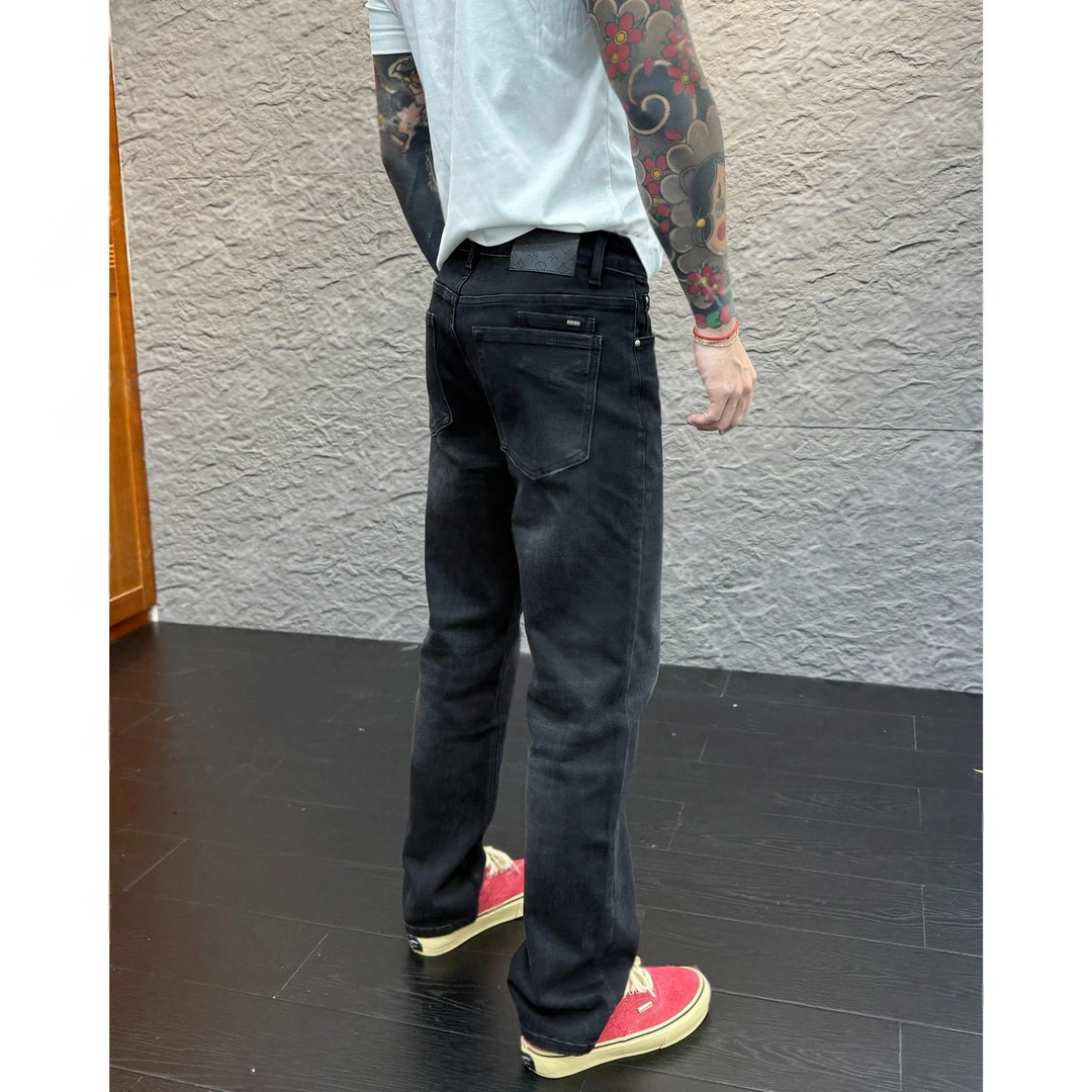 Men's Early Autumn Fashionable Casual Straight Leg Jeans mid Waist Clean Line Slightly Elastic Trendy High End Blue Jeans_mkmklike.com