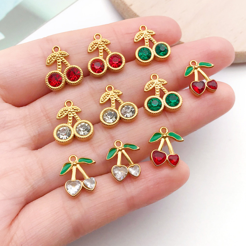 ステンレス鋼フレンチドットチェリーペンダント DIY かわいいネックレスブレスレットイヤリングジュエリーアクセサリー小さなペンダントヨーロッパとアメリカ|undefined