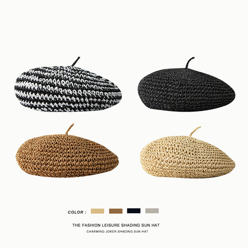 Japanese-style female painter's hat for summer, British Korean version, trendy, new, versatile, social media sensation, face-slimming, grass-woven bell hat