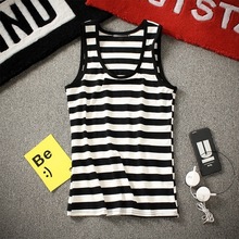 男士背心青年夏季潮紧身修身型韩版条纹坎肩无袖t恤2025