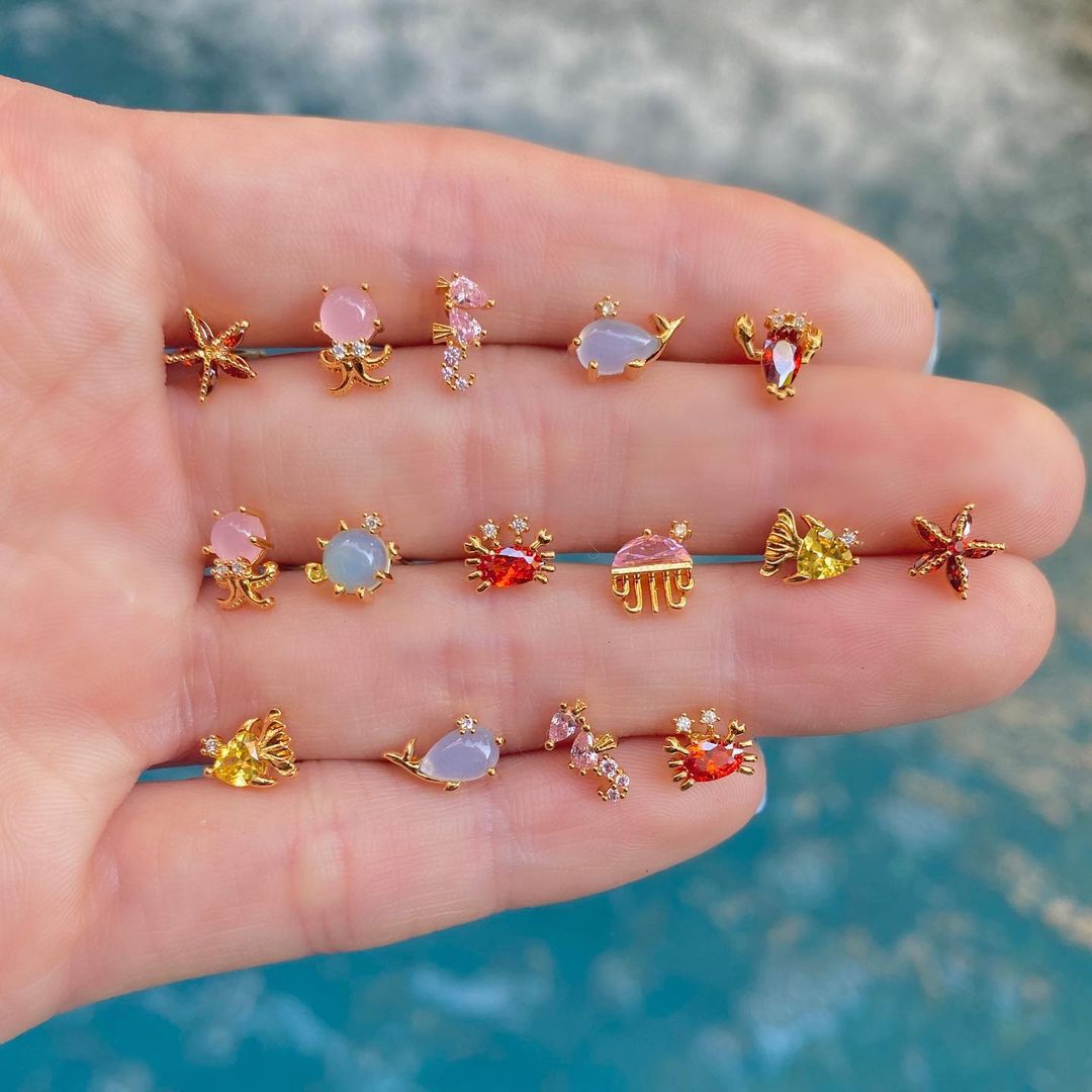 4g Weight Zinc Alloy Ear Needle Material Rhinestones Inlay Material Ear Studs Classification 1 Pair Quantity Travel, Daily Occasion Alloy Material Animal, Fruit, Starfish Pattern Women's Gender Inlay Design Cute Style 1 Pair Cute Animal Fruit Starfish Inlay Alloy Rhinestones Ear Studs 5