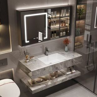 Bathroom Homestay Double-layer Bathroom Cabinet Combination Rock Plate Hotel Ceramic Seamless Integrated Wash Basin Simple