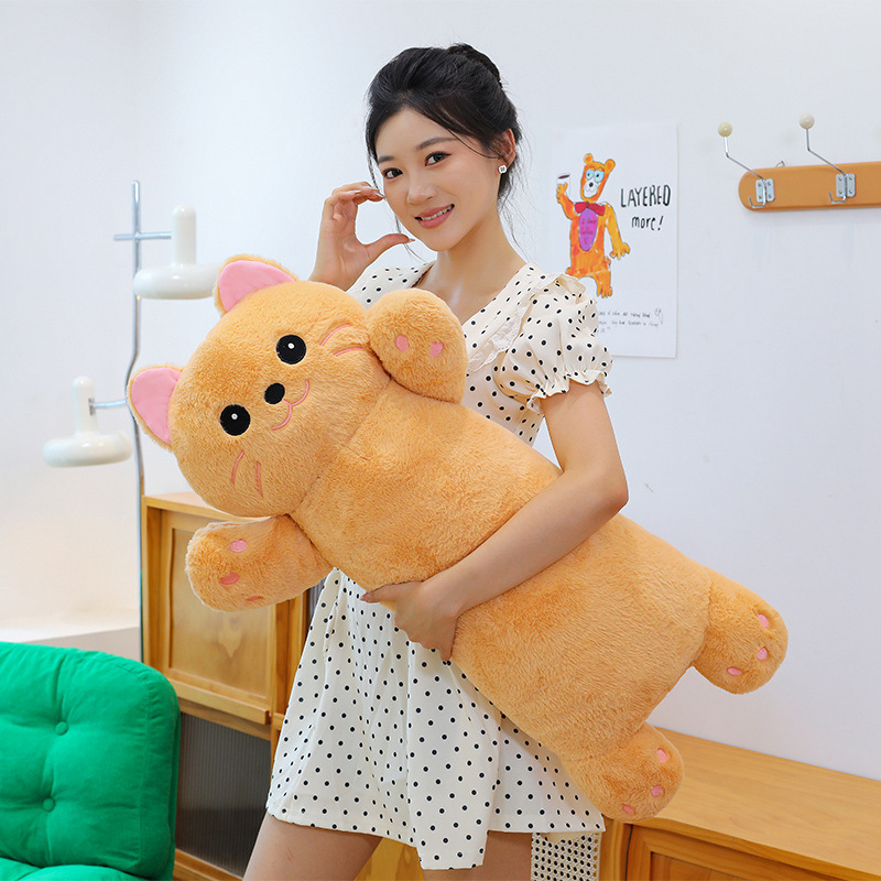 Gato lindo lindo, almohada larga, muñeca de peluche, muñeca de gato, muñeca para niños, muñeca de tela tranquila.