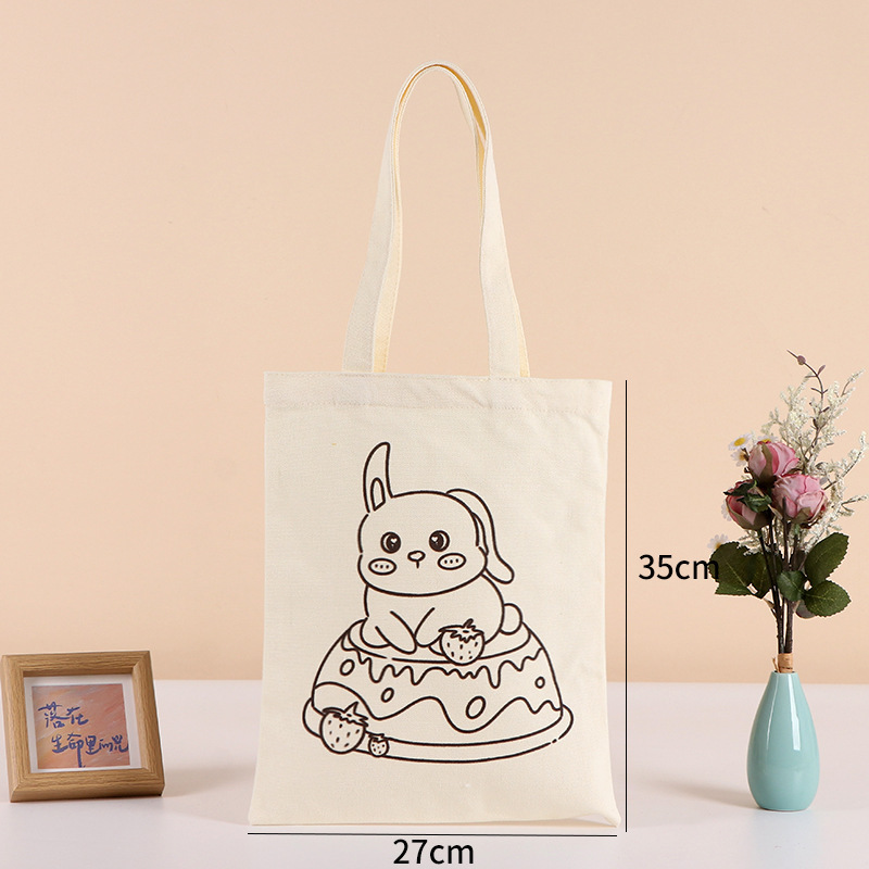 现货单肩漂漆包帆布包diy幼儿园手工线稿填色绘画袋子手提棉布袋|undefined