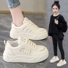 女の子の板の靴の2025春秋の新型の学生の白い靴の男の子の百合の柔らかい底の運動靴の子供のカジュアルな靴の潮
