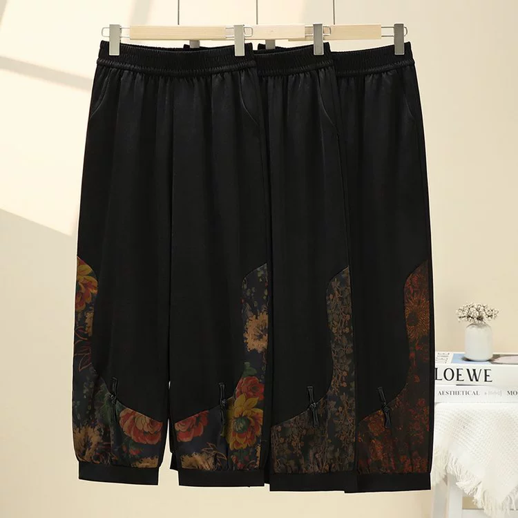 Свободные девятиточечные брюки для мамы с высокой талией, шаровары из ледяного шелка, летние тонкие брюки-фонарики, повседневные женские брюки среднего и пожилого возраста