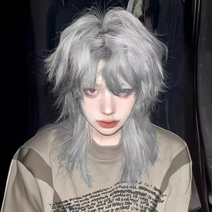 Xingcheng Mullet Head Japanese COS Wig Men's Wolf Tail Short Hair Silver Grey Samurai Head Unisex Natural Full Head