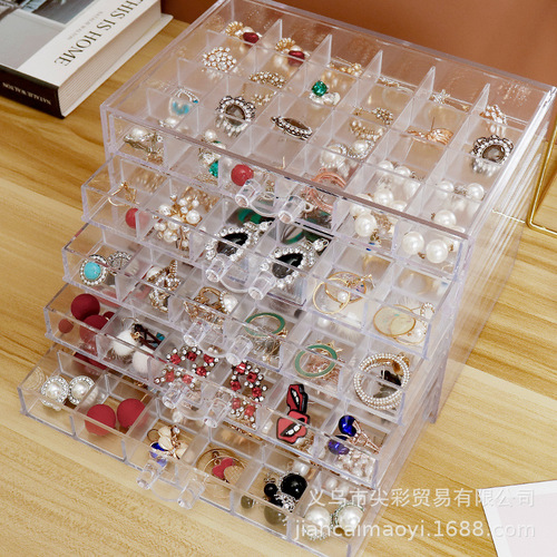 Cross-border new product transparent jewelry storage box ins style large capacity household storage box earrings necklace dustproof drawer