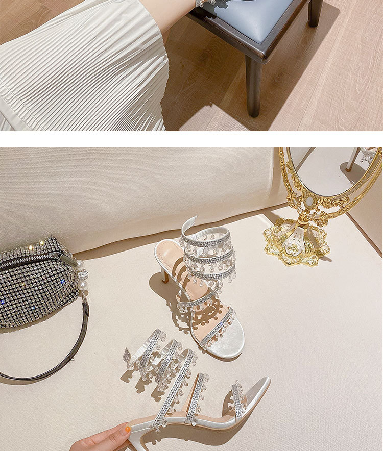 L-108 ciondolo in cristallo intrecciato a forma di serpente con strass, cinturino dritto in stile francese, tacco alto, sandali, versatile_voghion.com