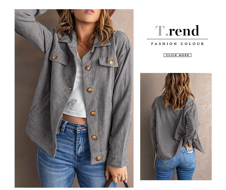Pocket Button Casual Jacket Shirt Corduroy - Image 4