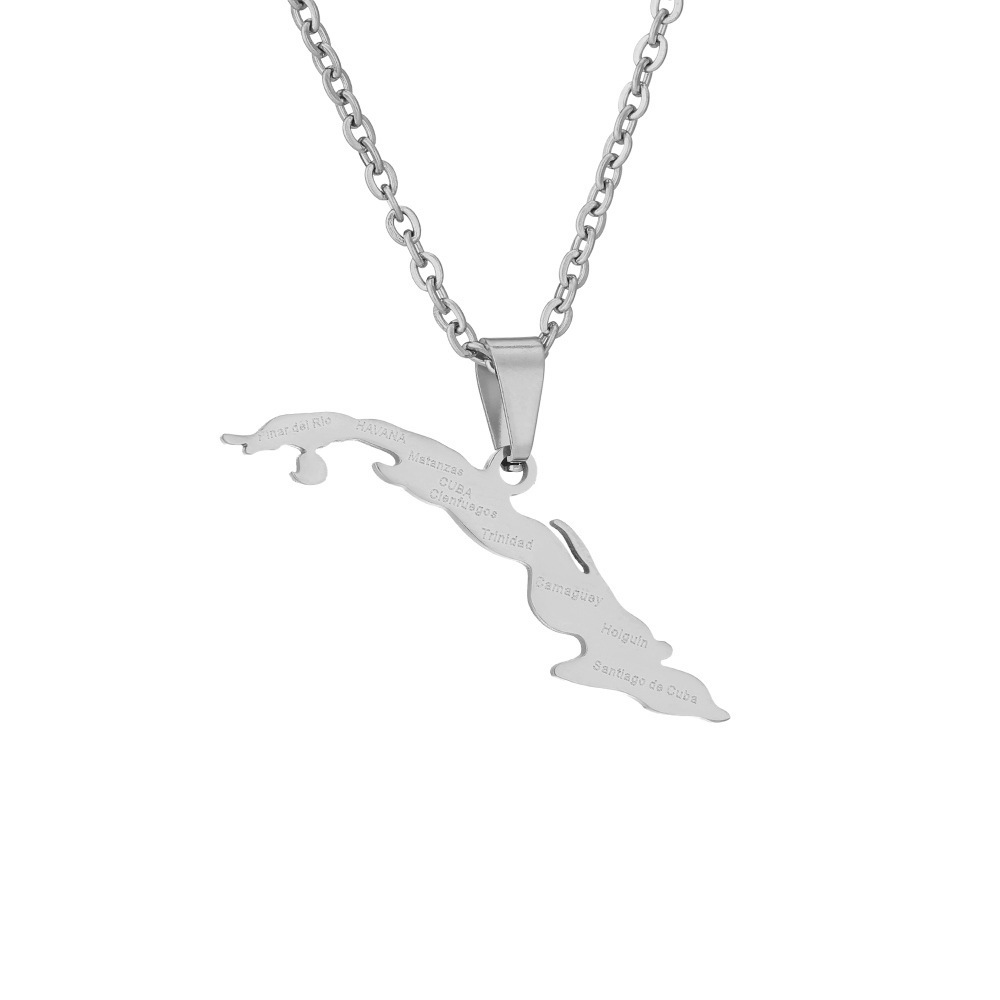 Vintage Öltropfen Kubanische Republik Karte Anhänger Halskette Mode Edelstahl Damen Schlüsselbein Kette_voghion.com