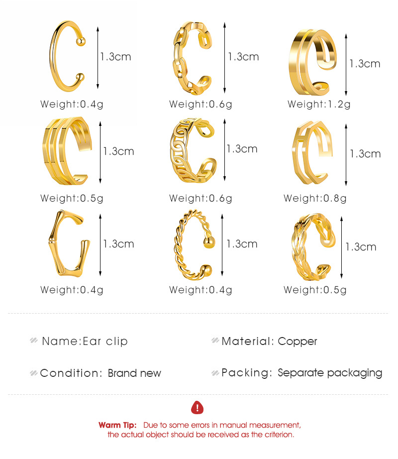 New Retro Simple Fashion C-shaped Copper Ear Bone Clips Set display picture 1