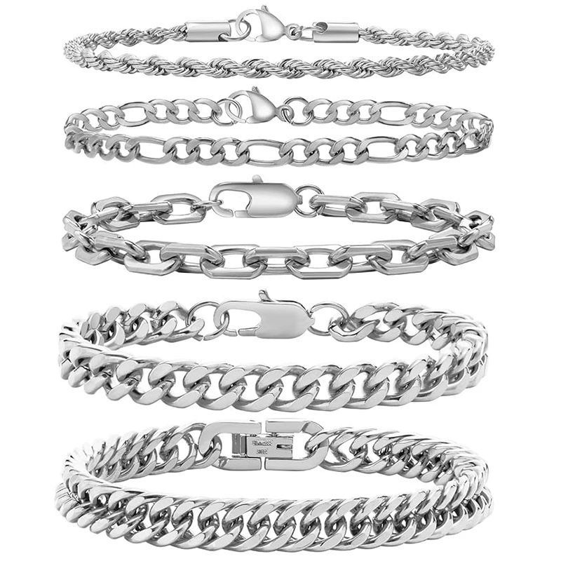 Европейская и американская трансграничная нержавеющая сталь кубинский браслет Figaro комбинированный набор дикий стильный титановый стальной мужской браслет